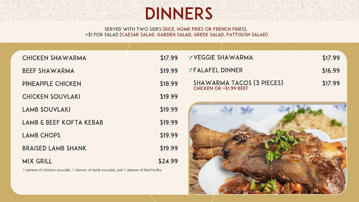 Menu, Malek El Shawarma