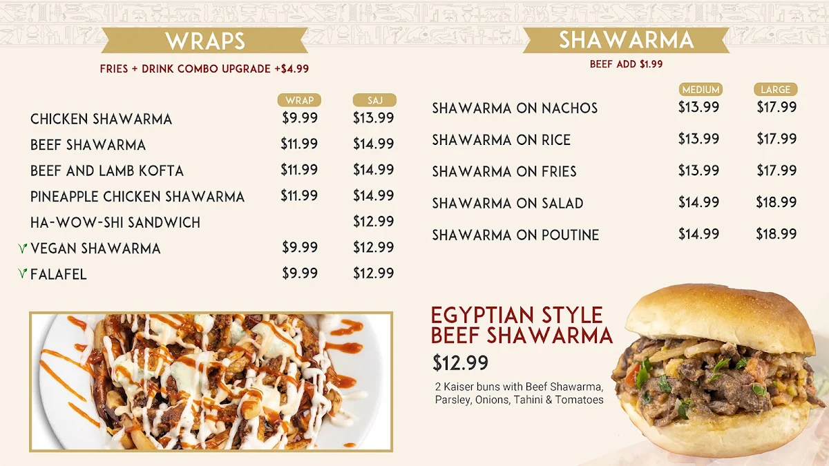 Menu, Malek El Shawarma