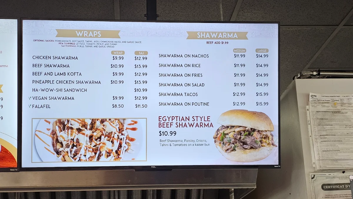 Menu, Malek El Shawarma