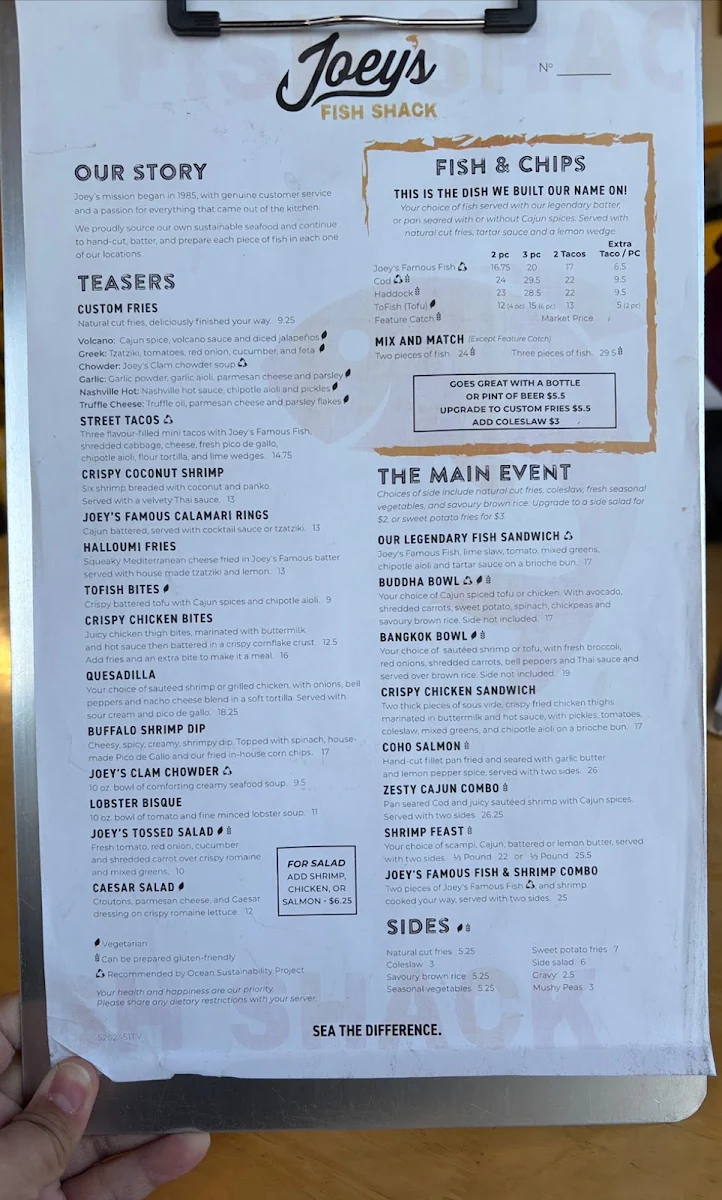 Menu, Joey's Fish Shack - Medicine Hat
