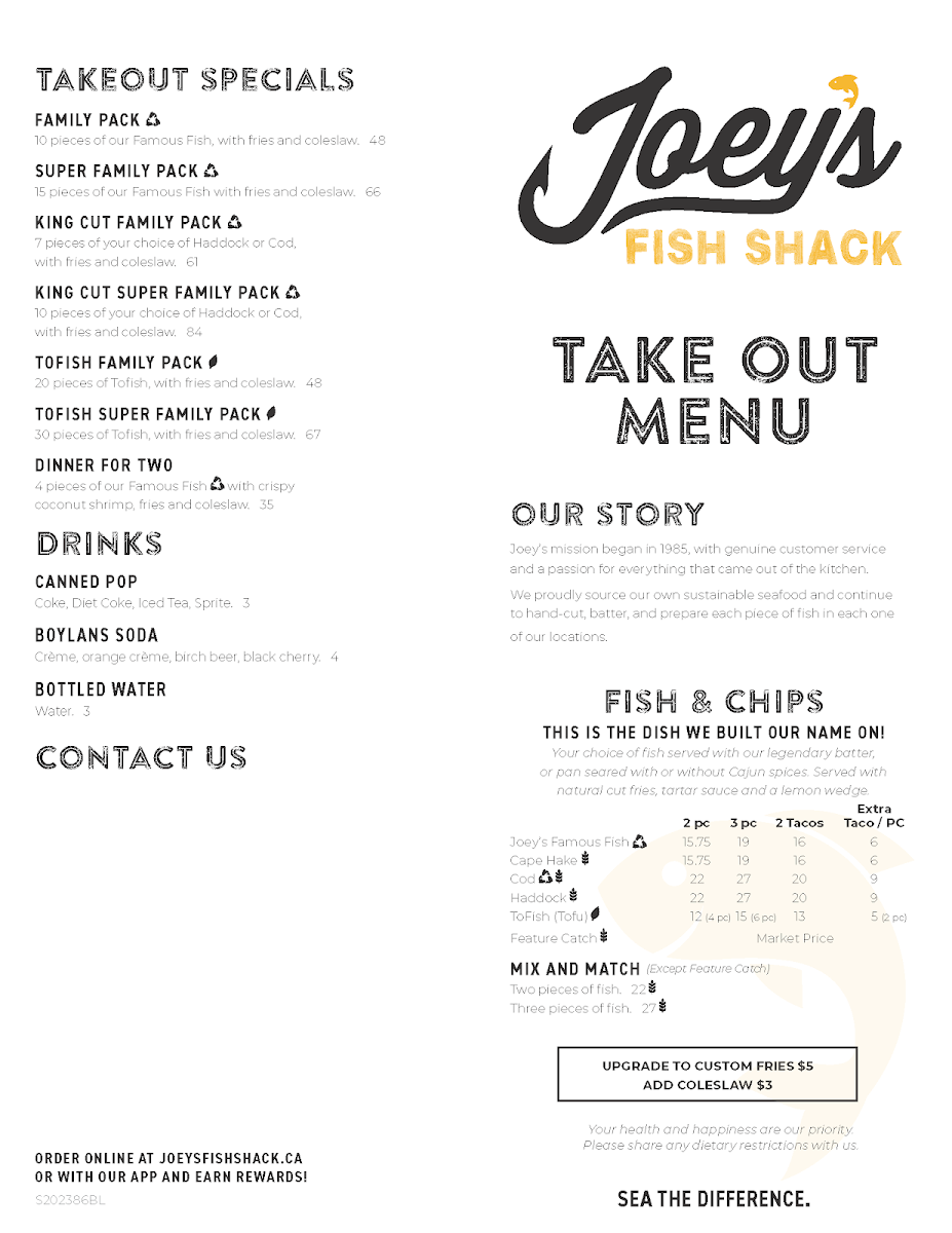 Menu, Joey's Fish Shack - Medicine Hat
