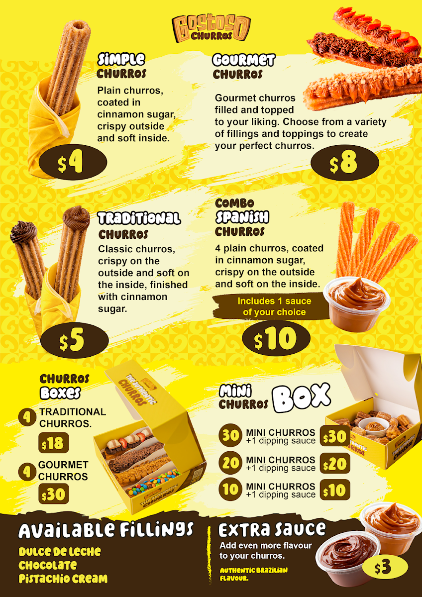 Menu, Gostoso Churros and Snacks