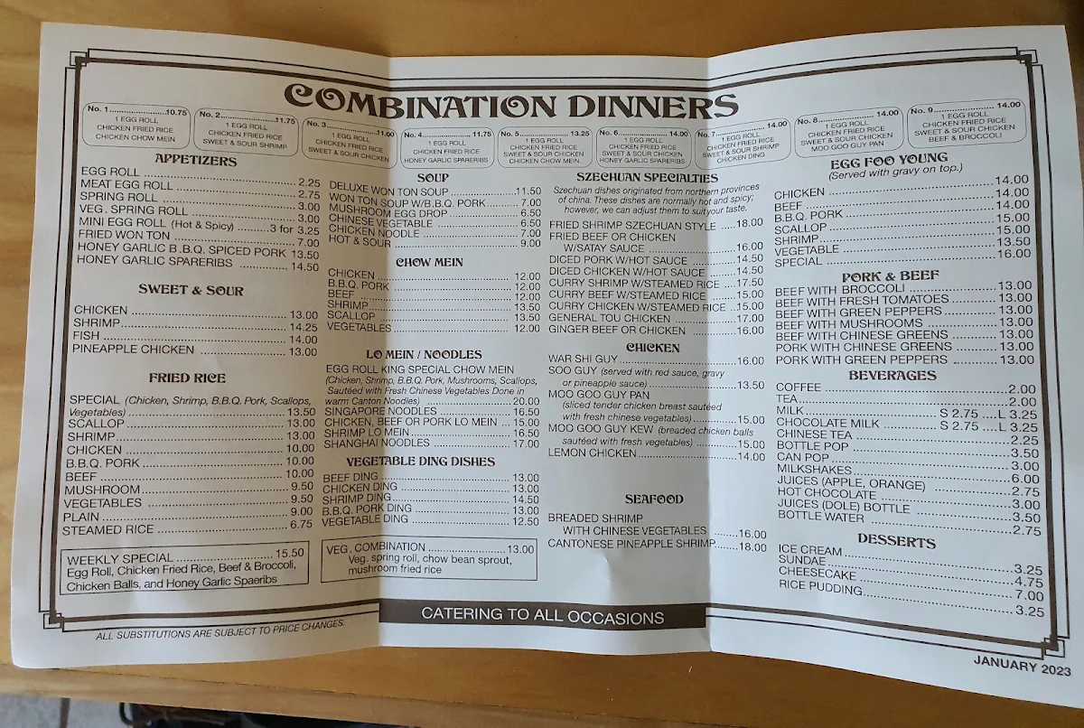 Menu, Egg Roll King Restaurant Inc