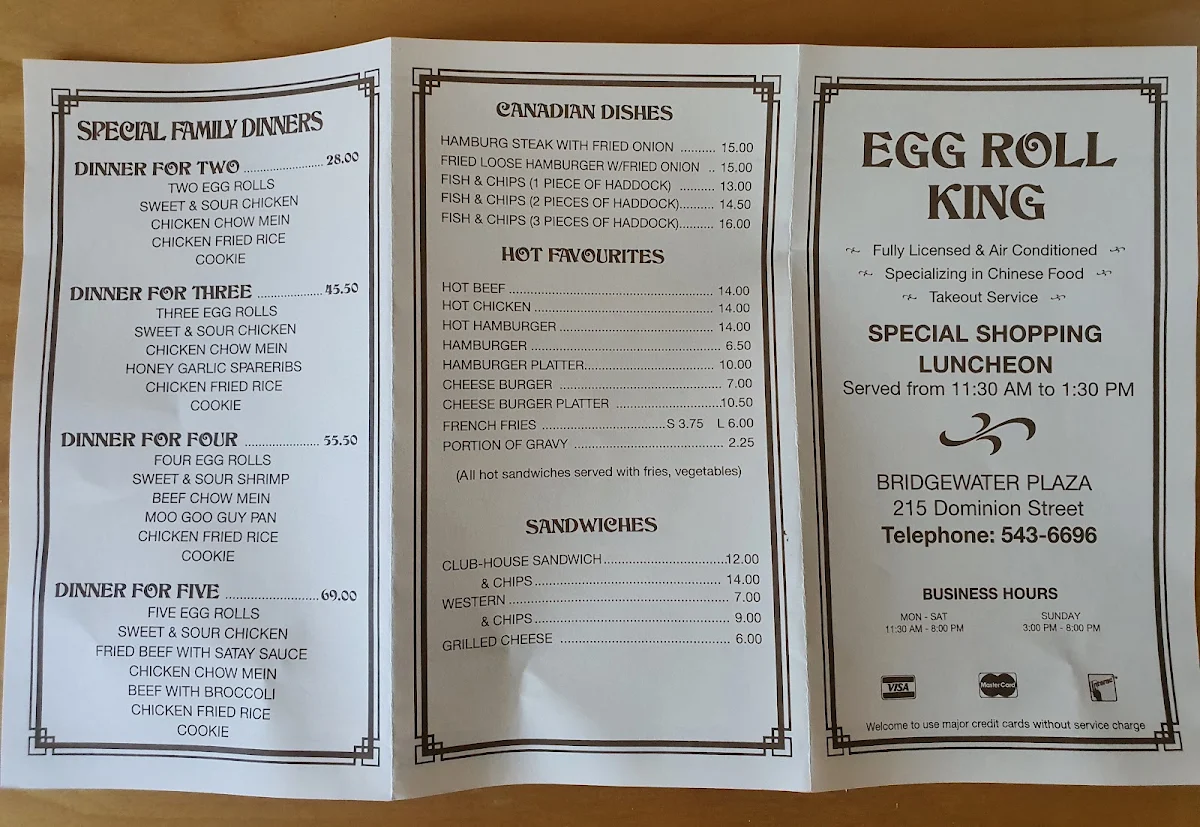 Menu, Egg Roll King Restaurant Inc
