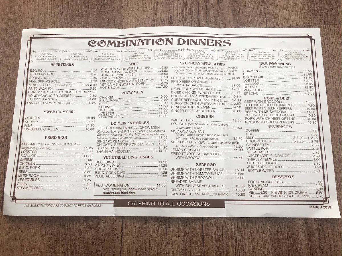 Menu, Egg Roll King Restaurant Inc