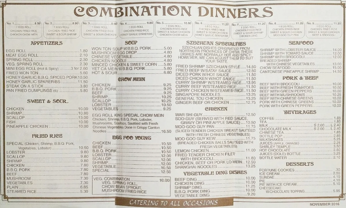 Menu, Egg Roll King Restaurant Inc