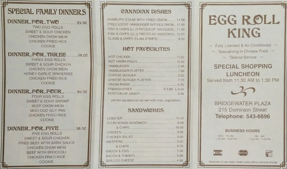 Menu, Egg Roll King Restaurant Inc