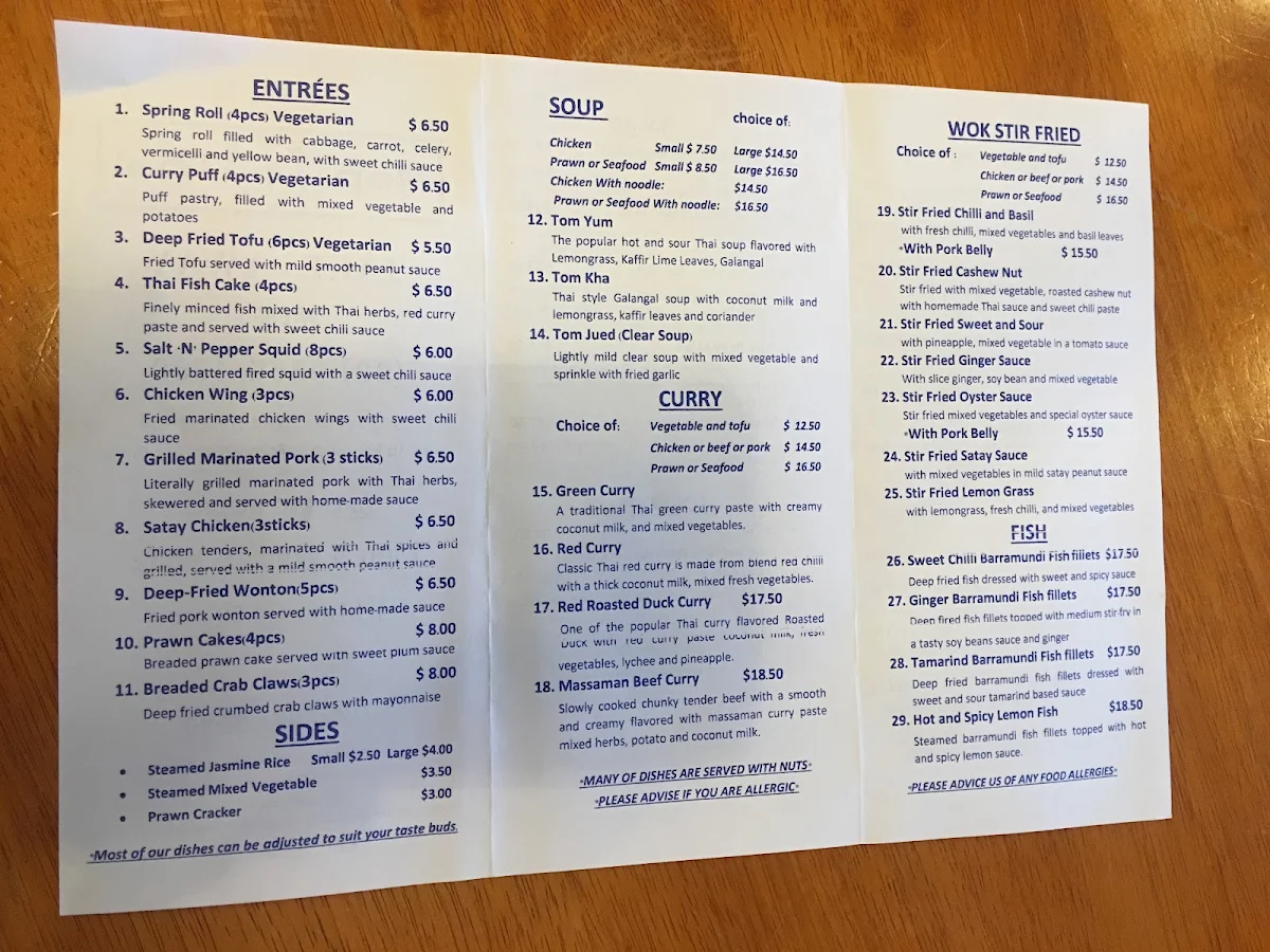 Menu, Pops Up Thai