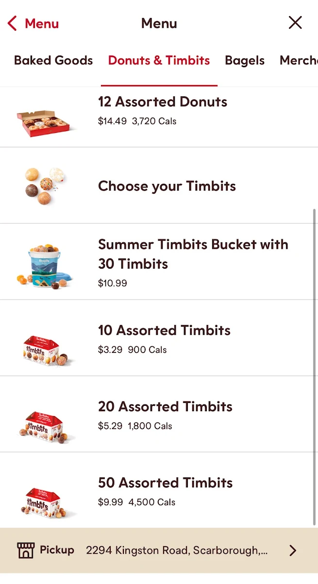 Menu, Tim Hortons