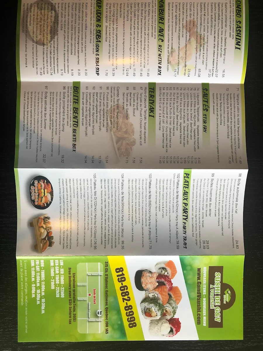 Menu, G&V Sushi
