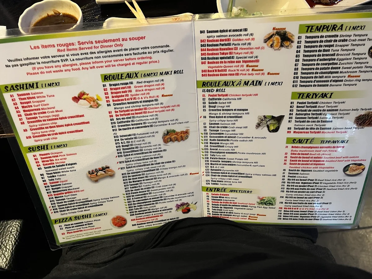Menu, G&V Sushi