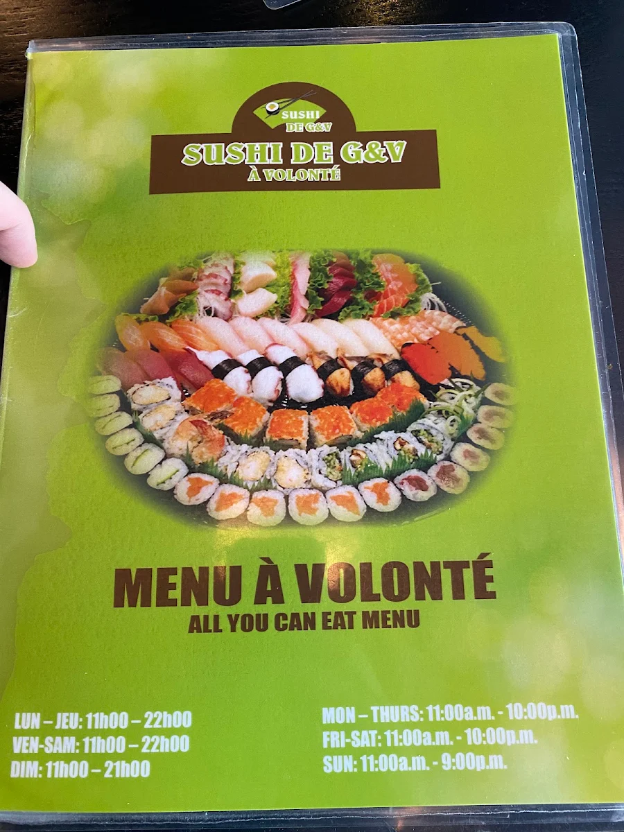 Menu, G&V Sushi