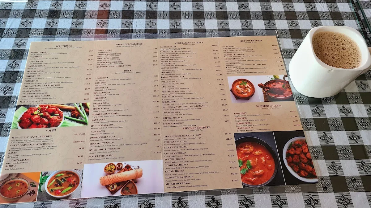 Menu, Chola Indian Cuisine