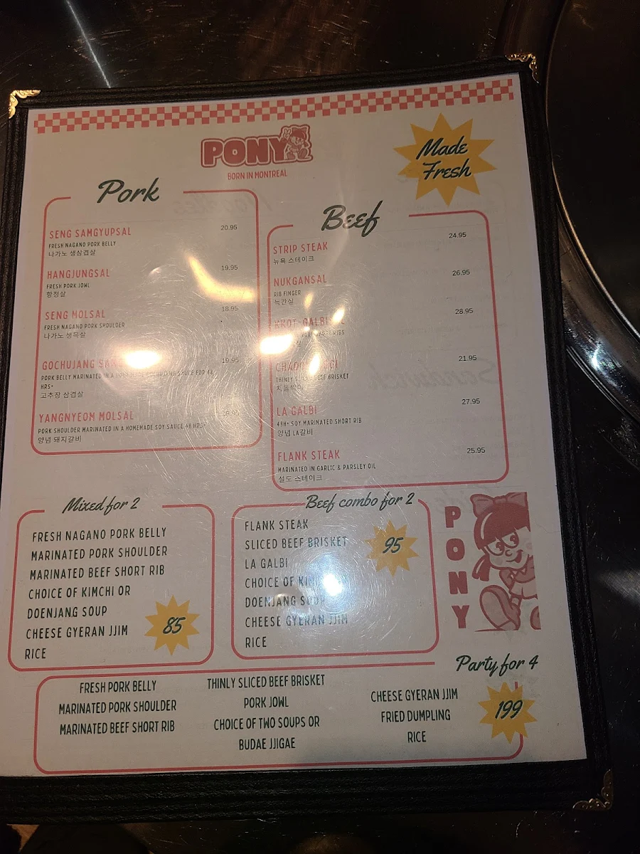 Menu, Pony BBQ Coréen