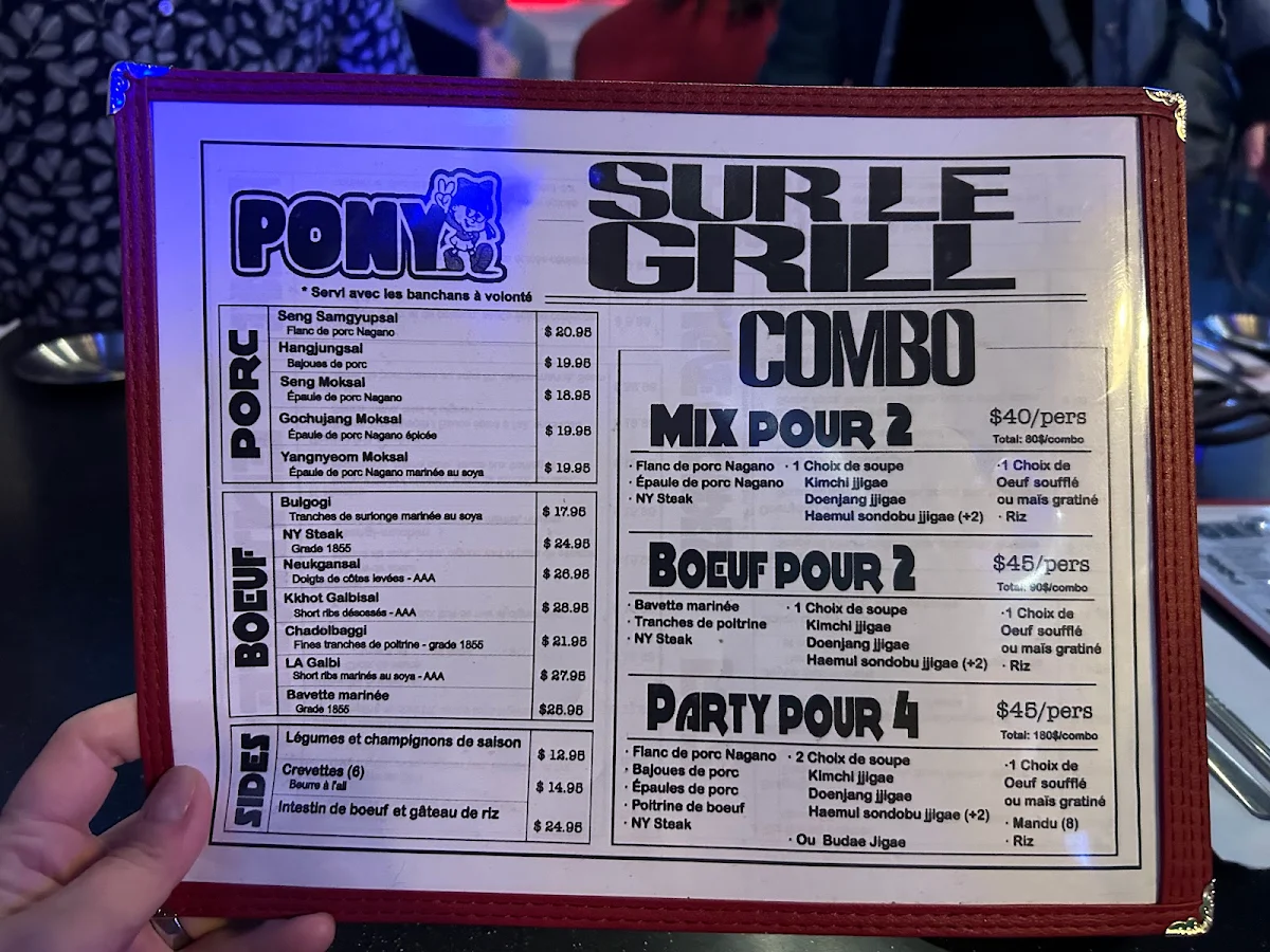 Menu, Pony BBQ Coréen