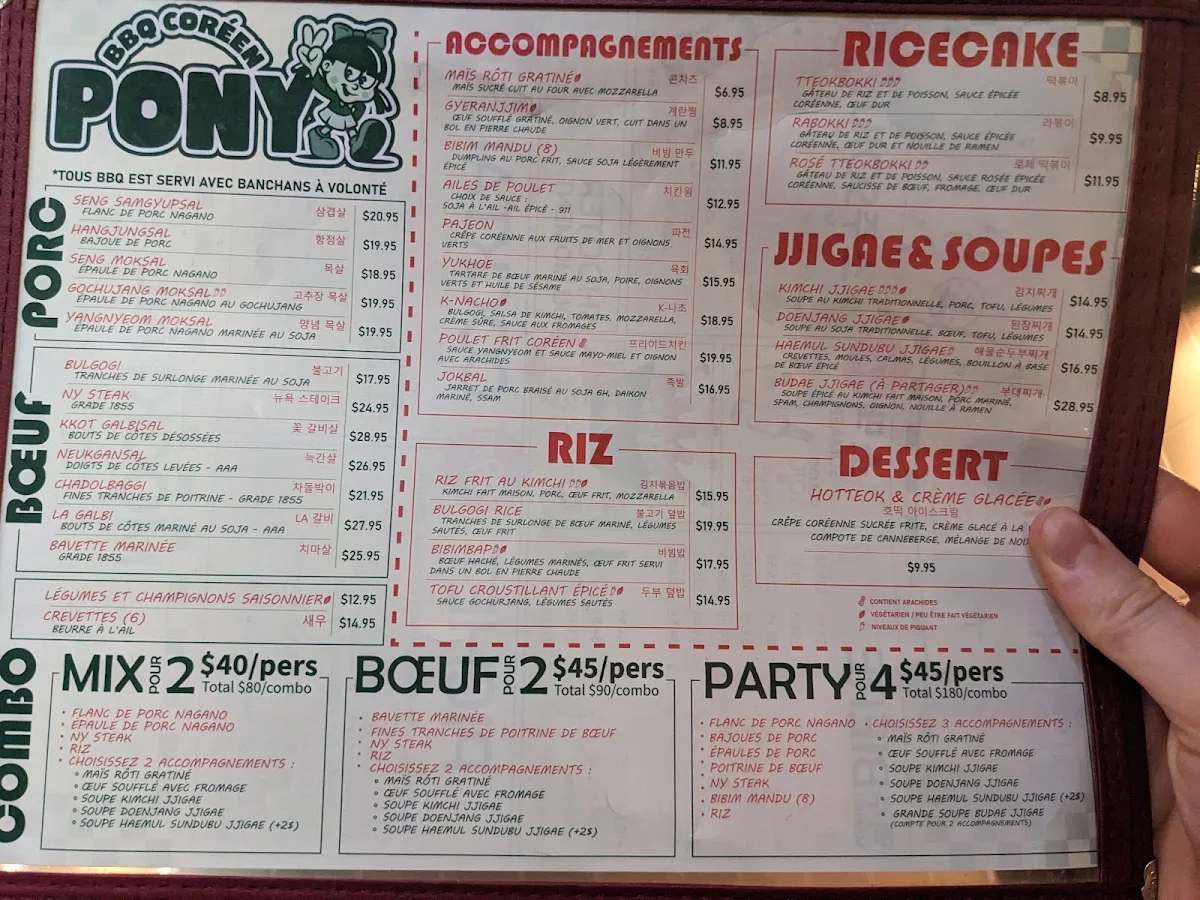 Menu, Pony BBQ Coréen