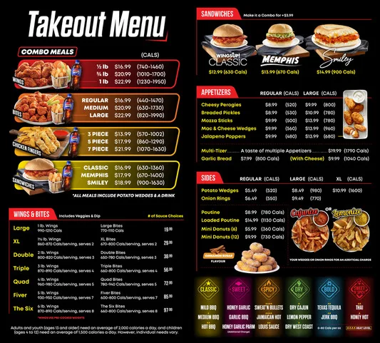Menu, WingsUp! Welland