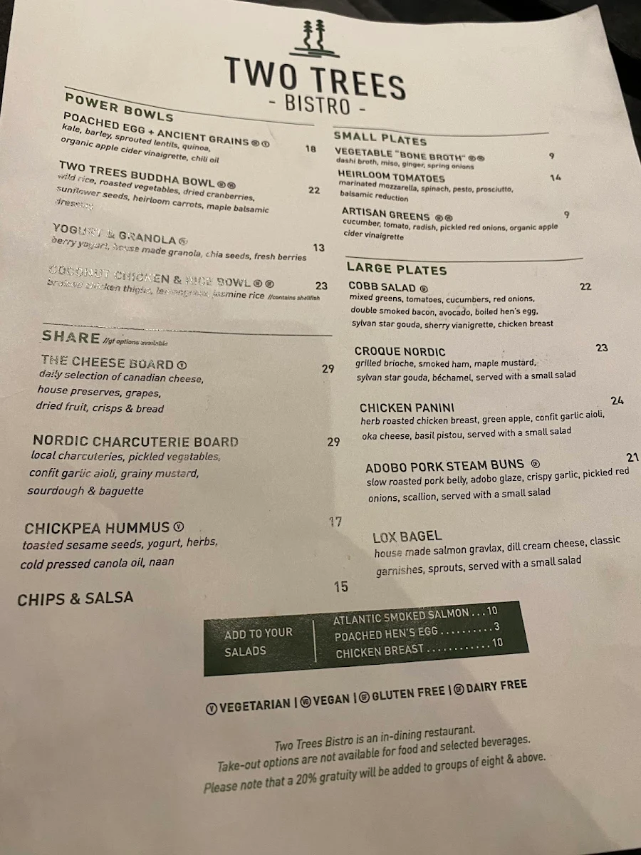 Menu, Two Trees Bistro @ Kananaskis Nordic Spa