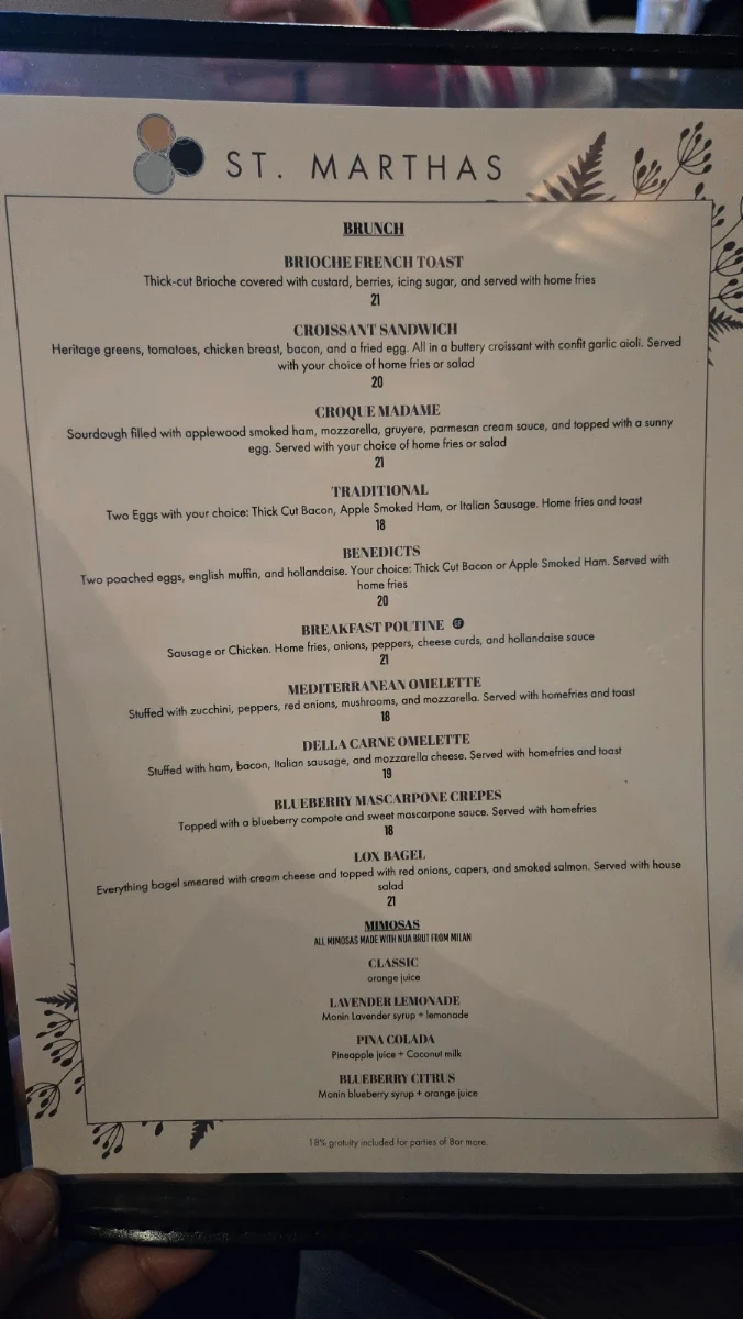 Menu, St. Martha's Brasserie d'Orléans