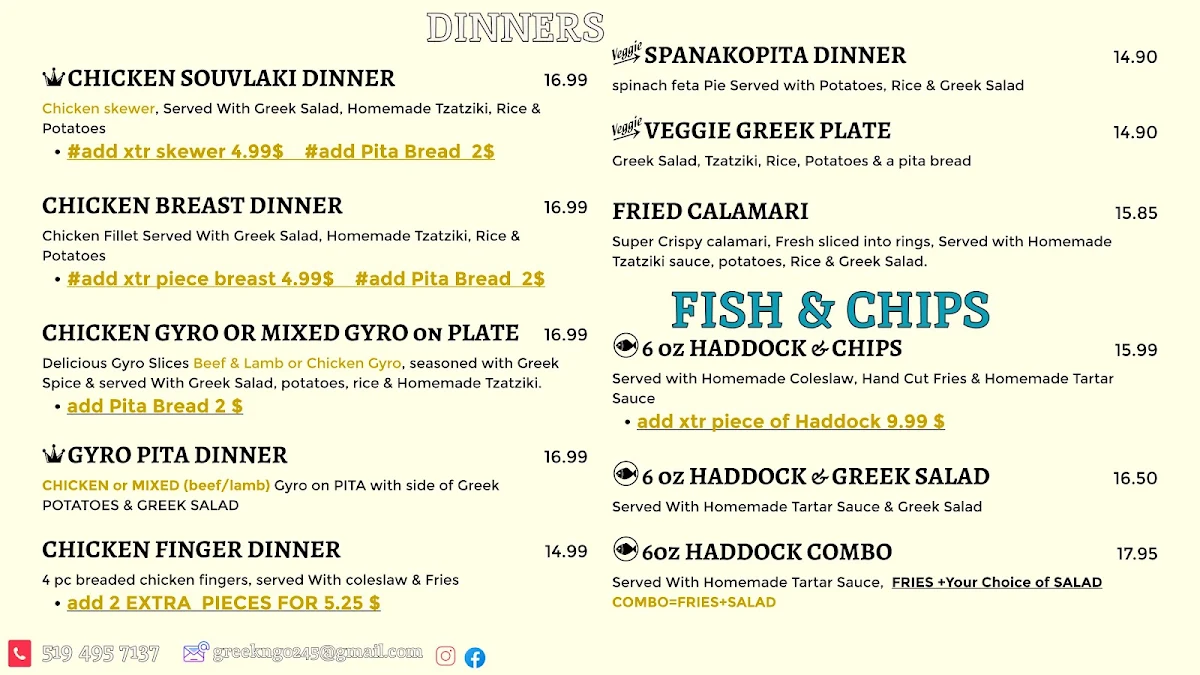 Menu, Greek & Go