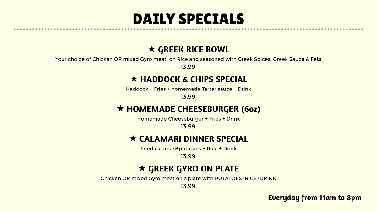 Menu, Greek & Go