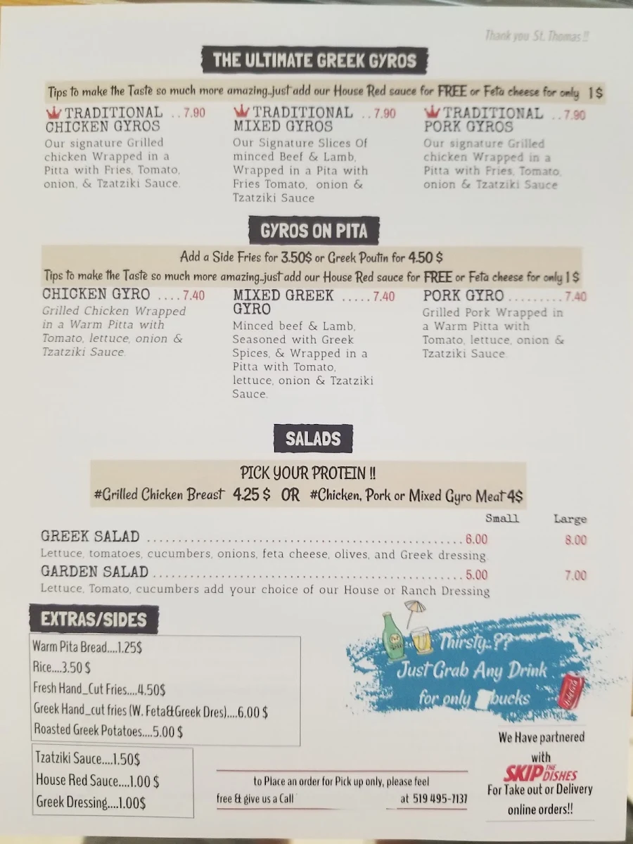 Menu, Greek & Go