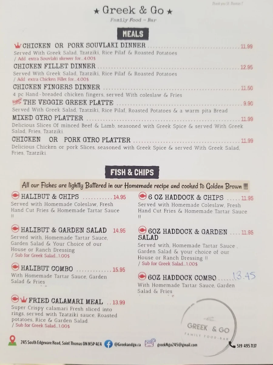 Menu, Greek & Go