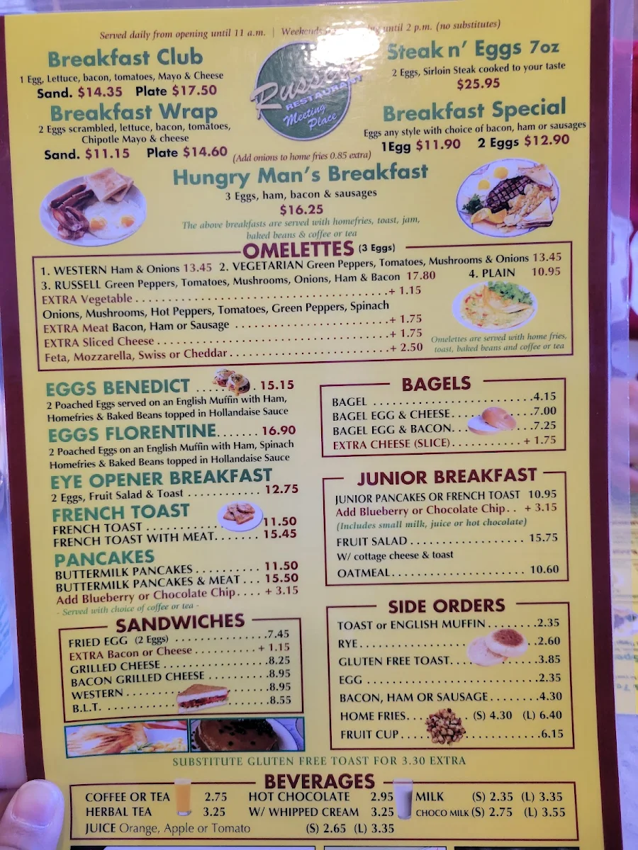 Menu, Russell Restaurant