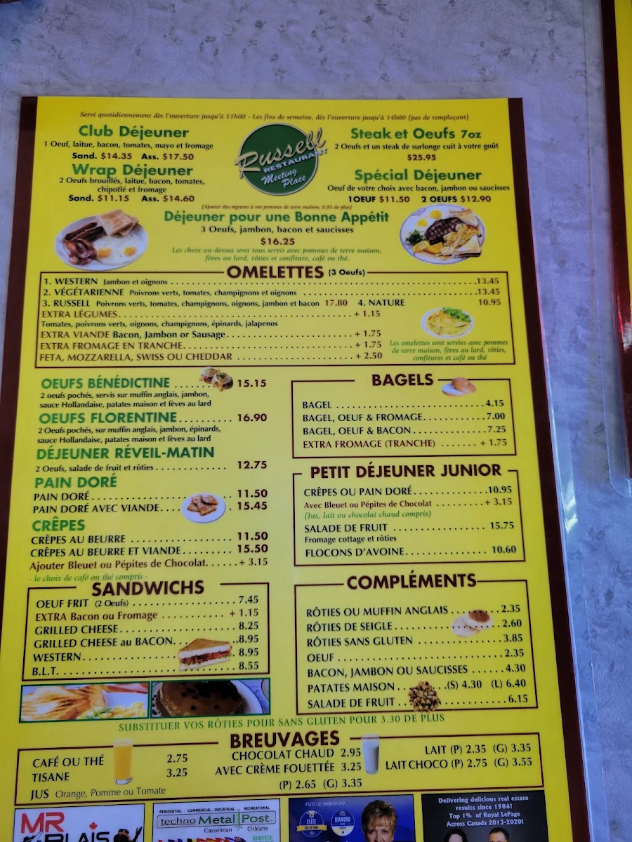 Menu, Russell Restaurant
