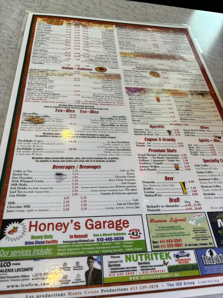Menu, Russell Restaurant
