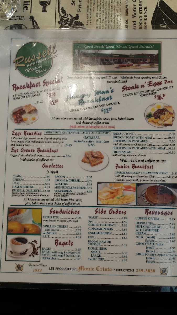 Menu, Russell Restaurant