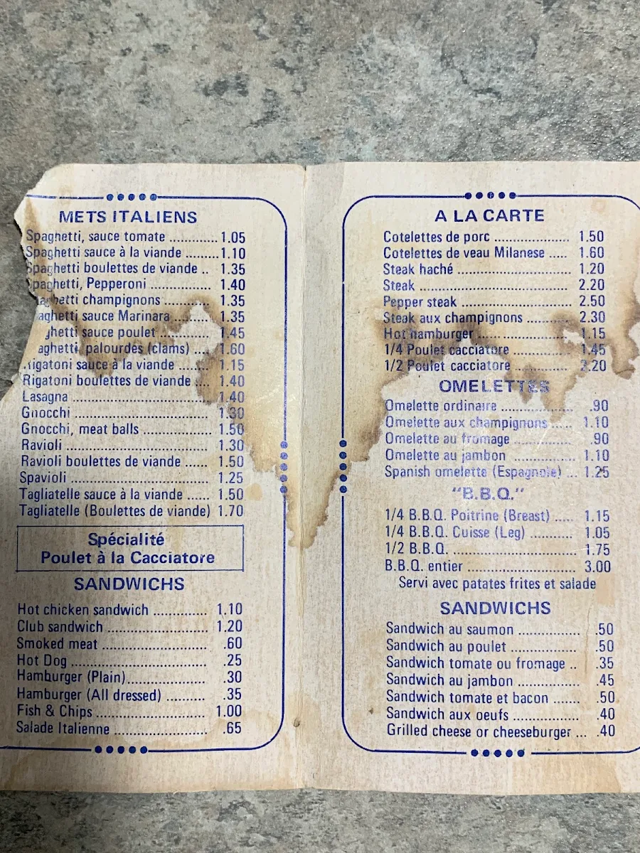 Menu, Da Bologna Pizzeria