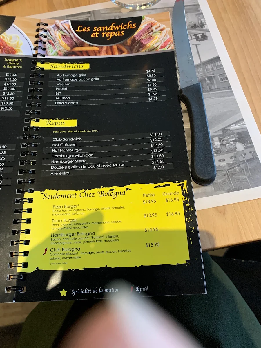 Menu, Da Bologna Pizzeria