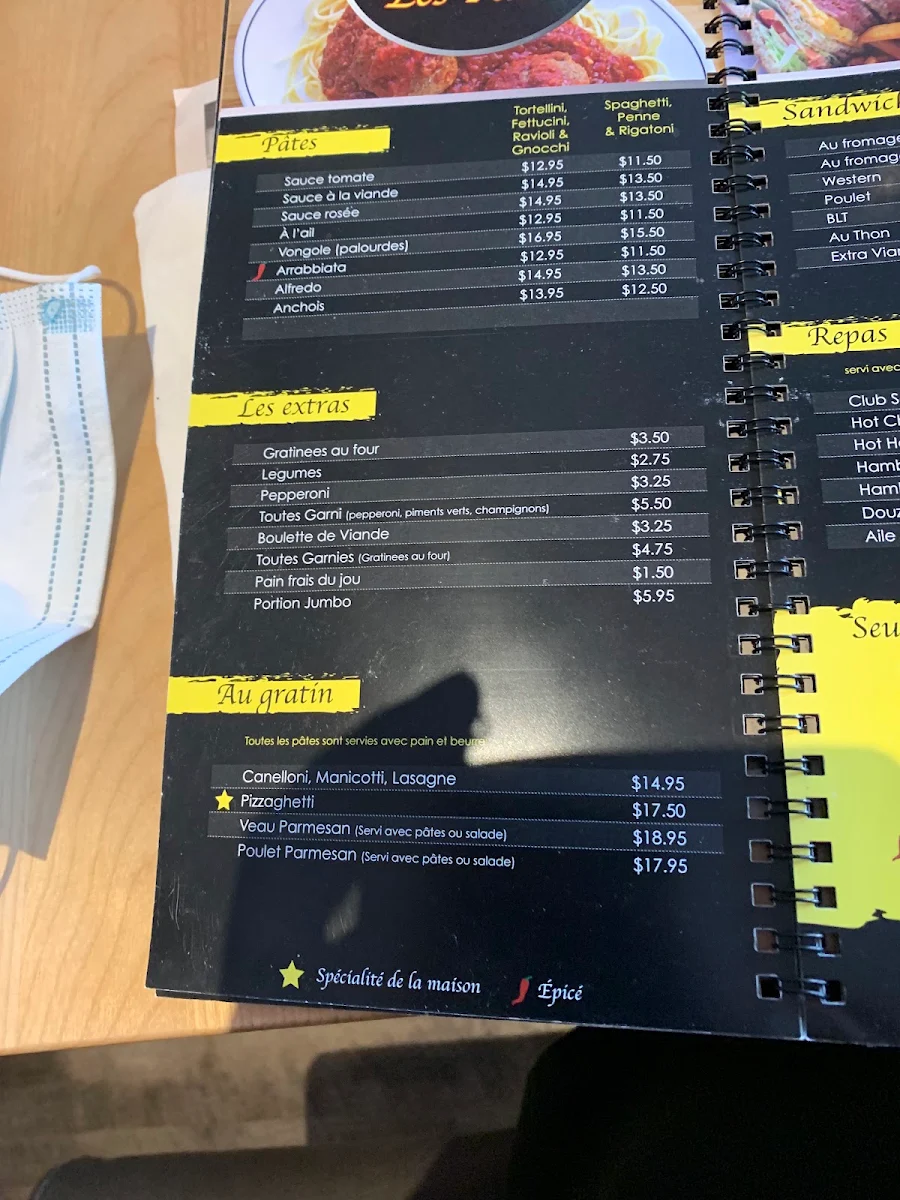 Menu, Da Bologna Pizzeria