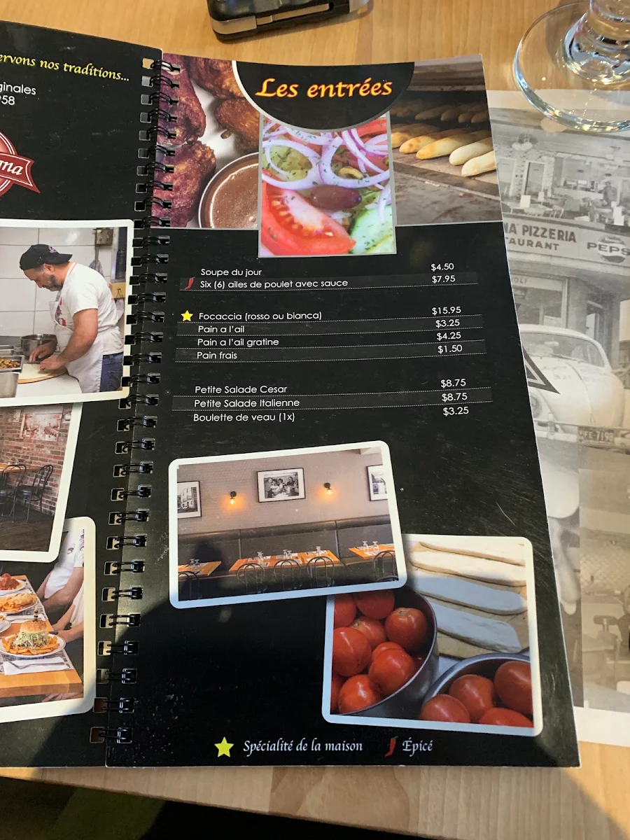 Menu, Da Bologna Pizzeria