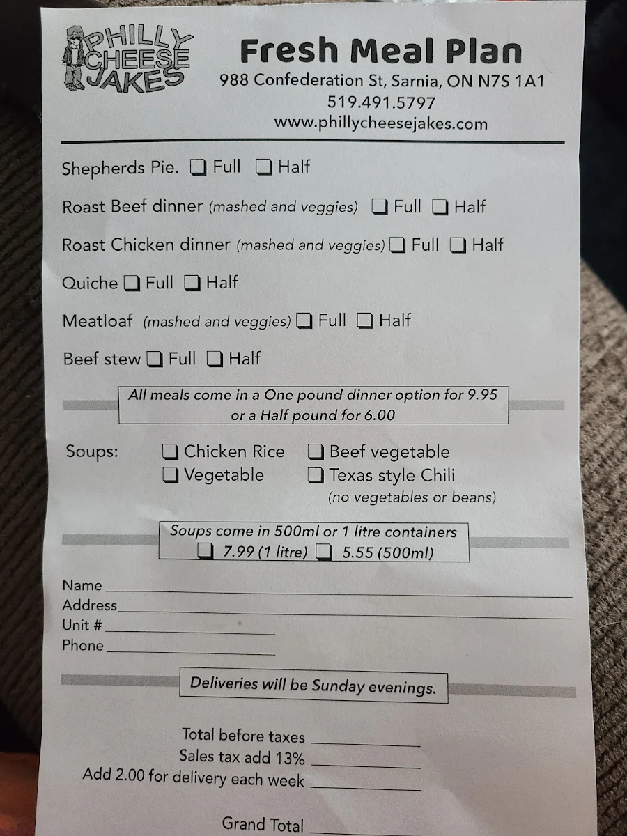 Menu, Philly Cheese Jakes