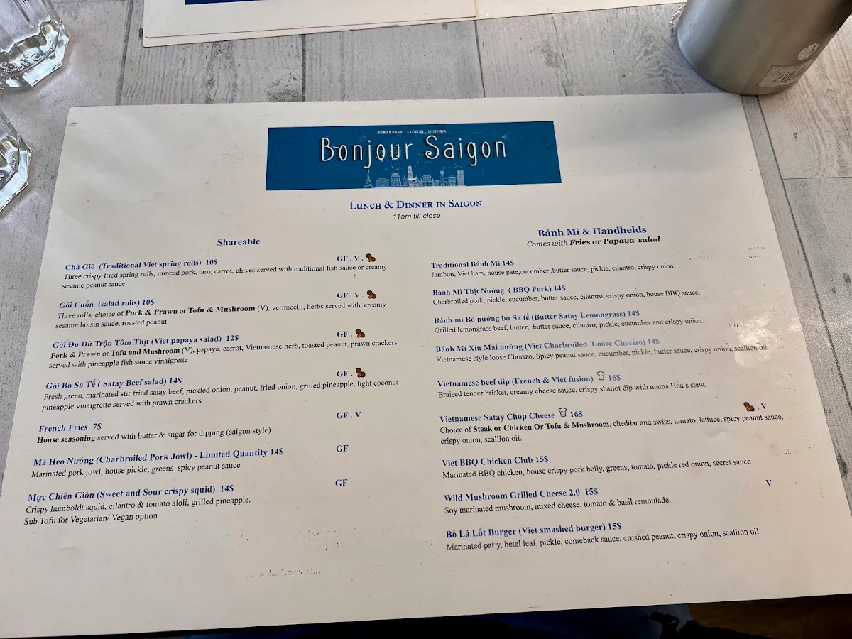 Menu, Bonjour Saigon