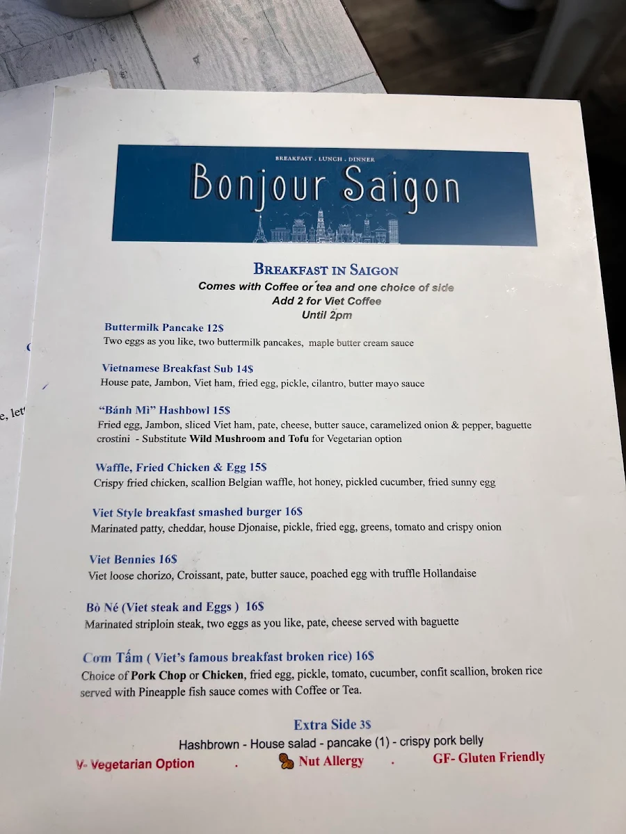 Menu, Bonjour Saigon