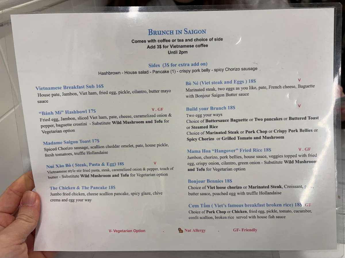 Menu, Bonjour Saigon