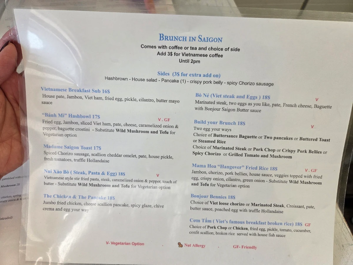 Menu, Bonjour Saigon