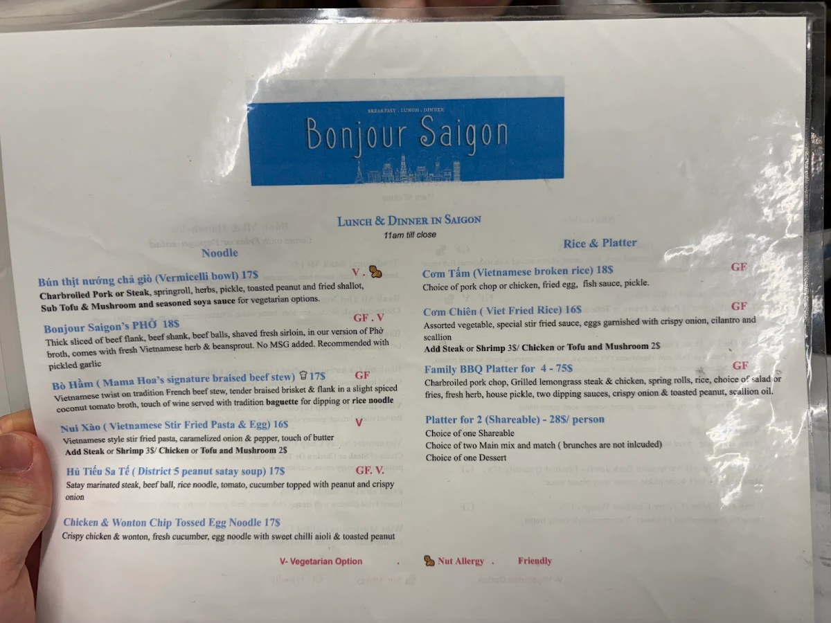 Menu, Bonjour Saigon