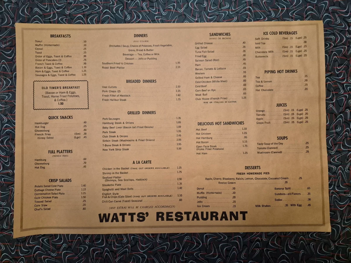Menu, Hi-Lite Restaurant