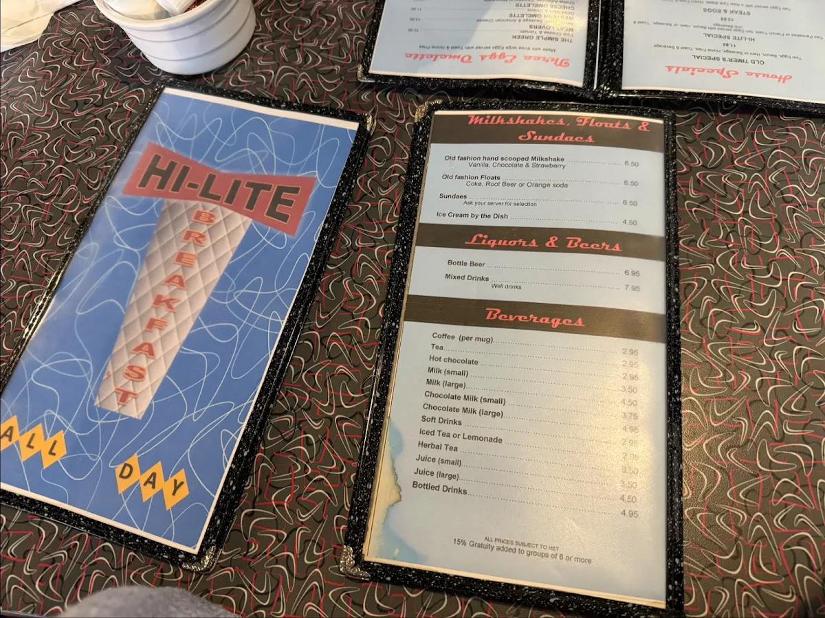 Menu, Hi-Lite Restaurant