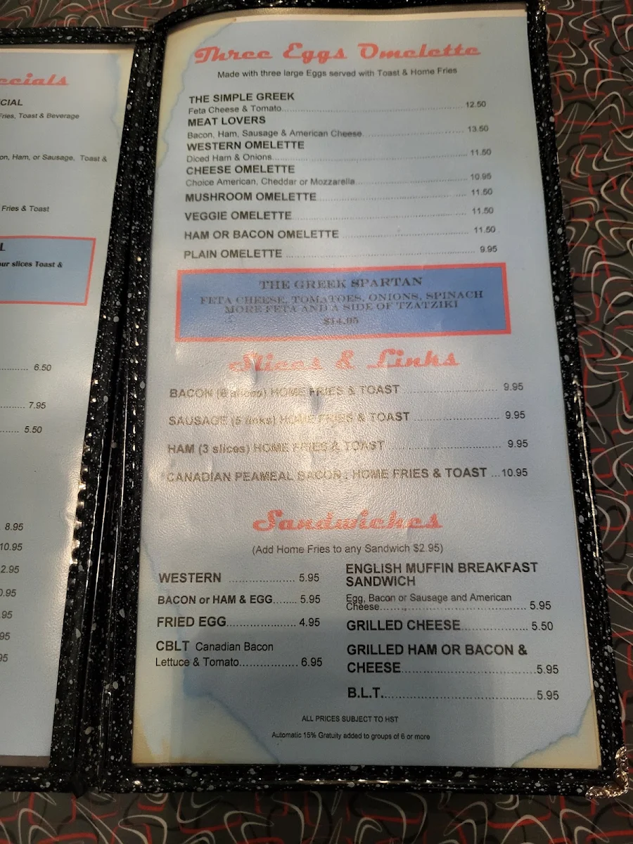 Menu, Hi-Lite Restaurant