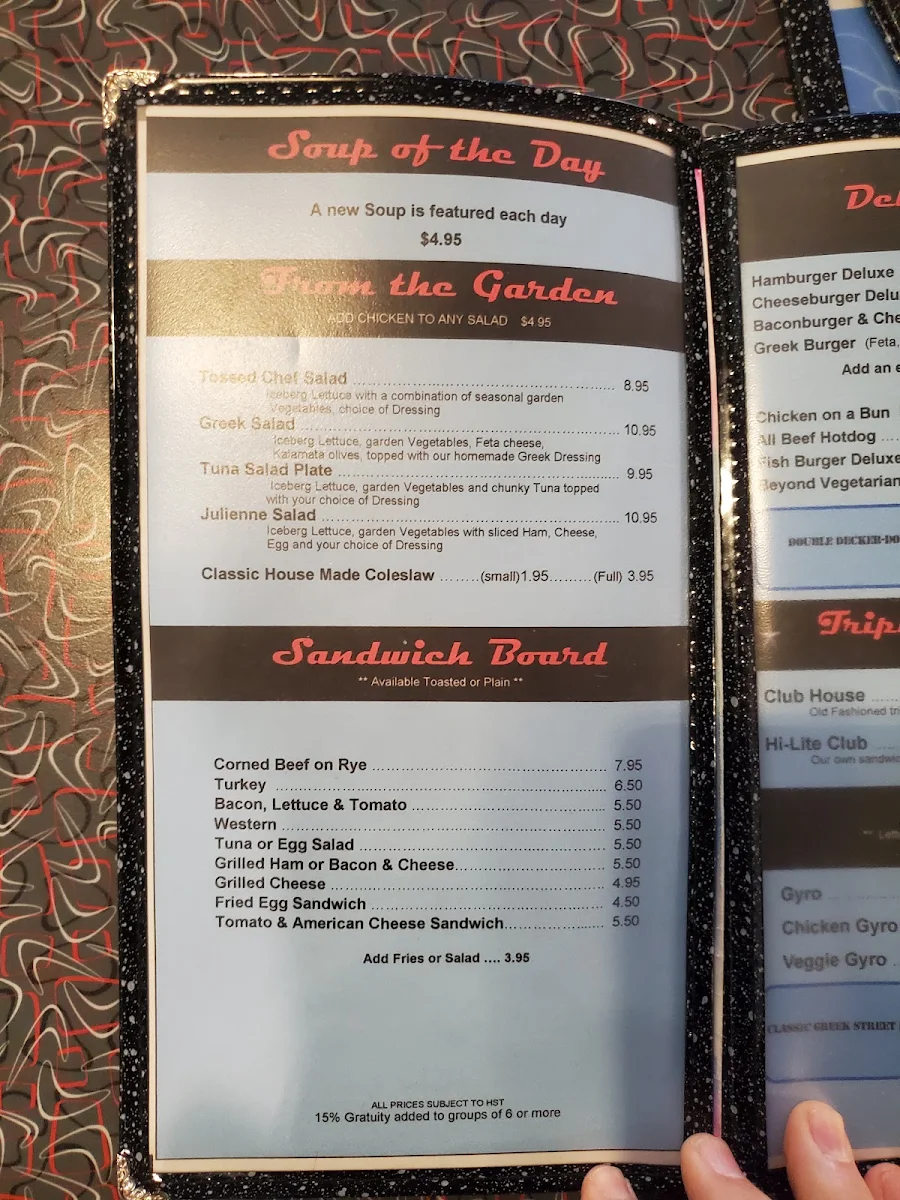 Menu, Hi-Lite Restaurant