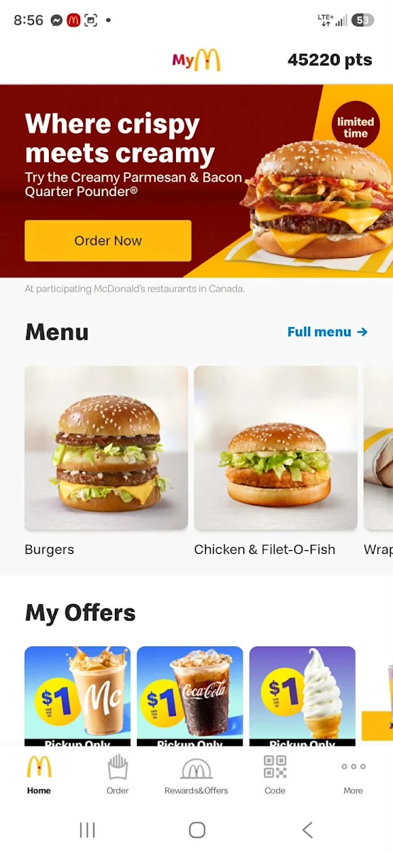 Menu, McDonald's