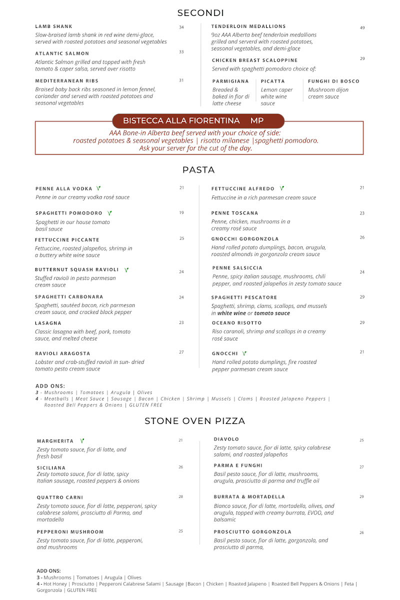 Menu, Toscana Italian Grill on 10th