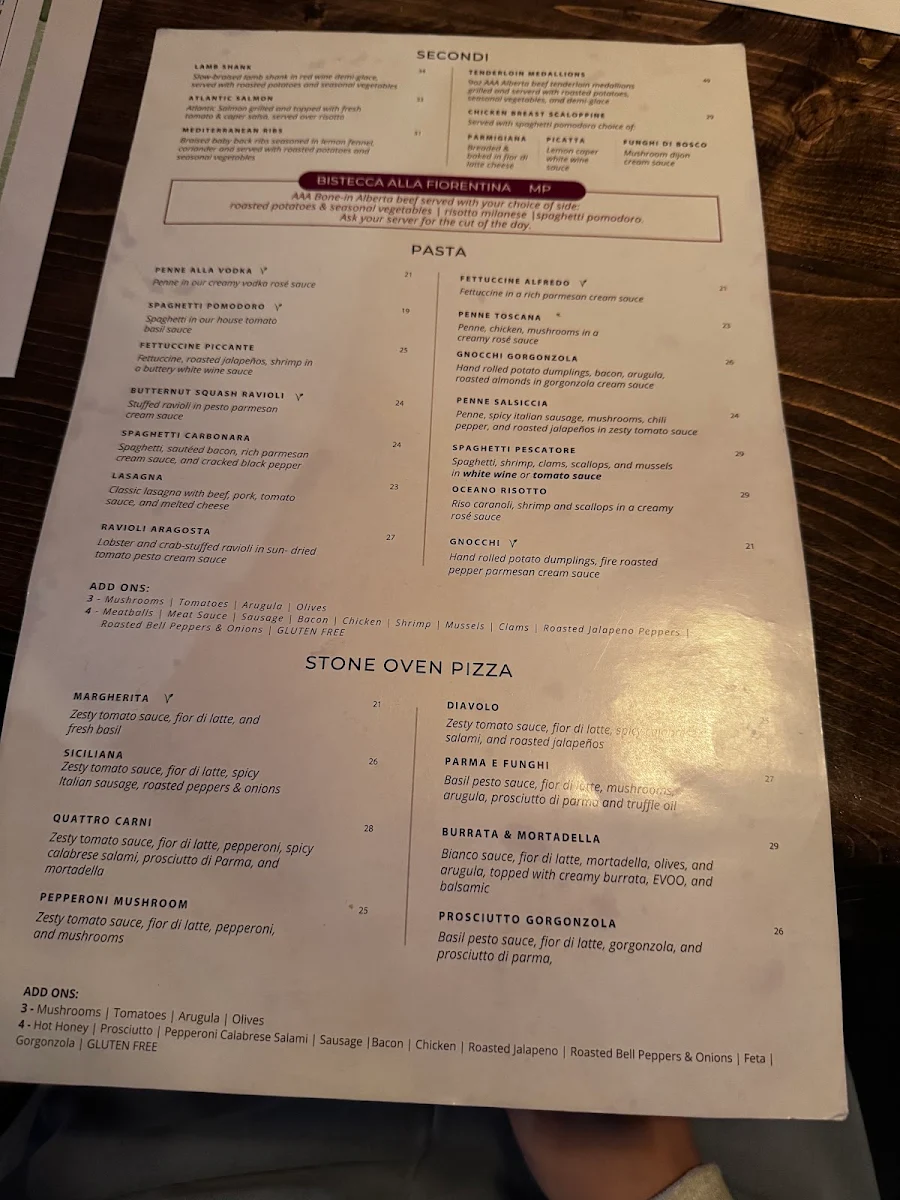 Menu, Toscana Italian Grill on 10th