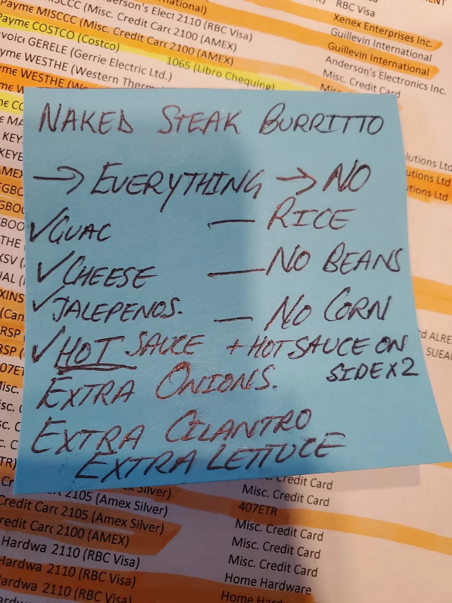 Menu, Burrito Boyz