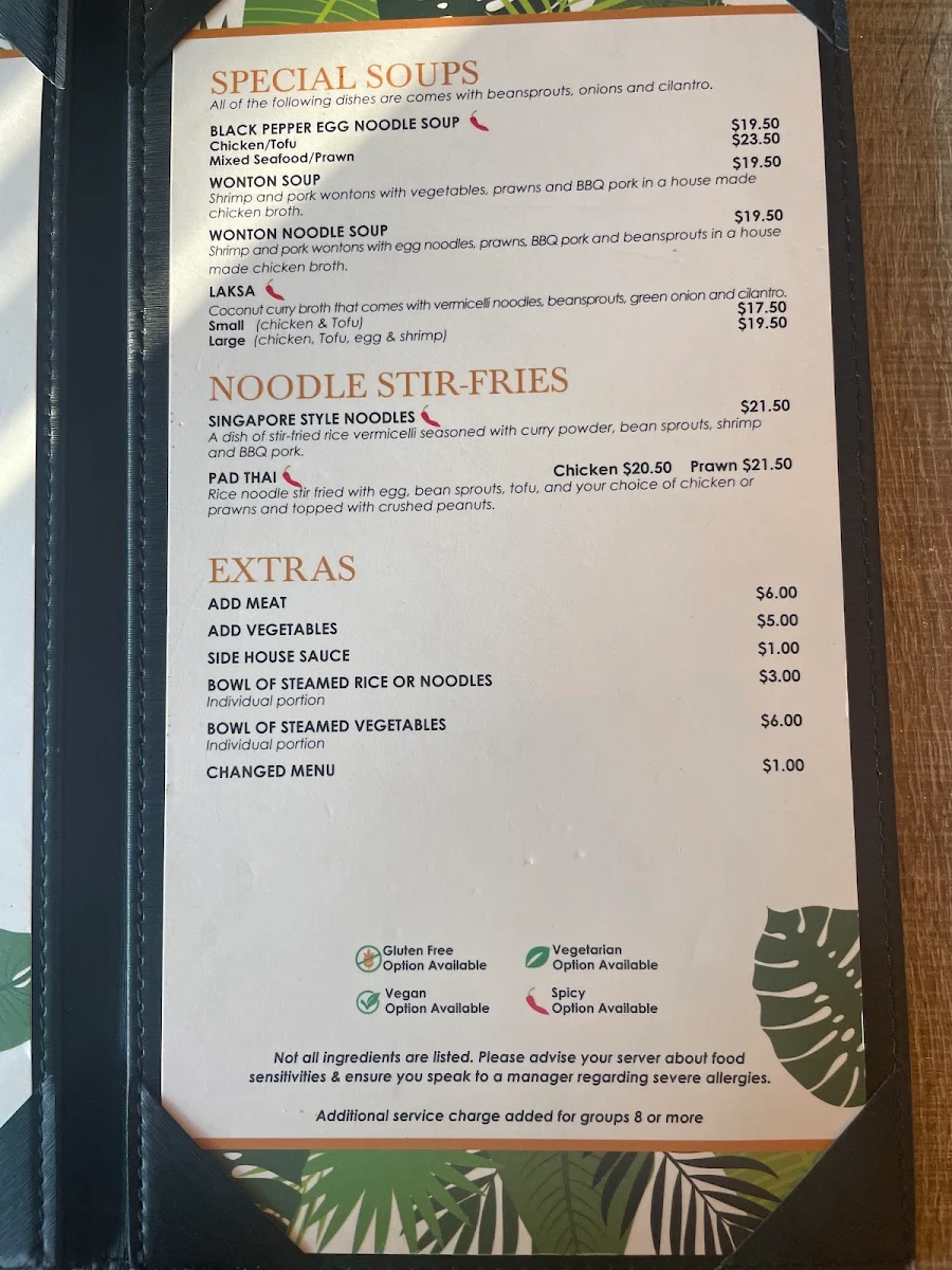 Menu, Basil Leaf Asian Fusion Restaurant - Highway 97 Noodle House